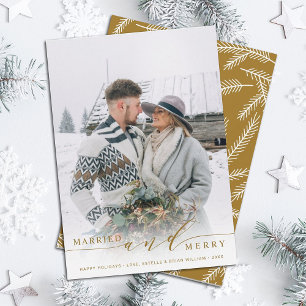 Nygifta och glada nygifta guld jul fotokort julkort
