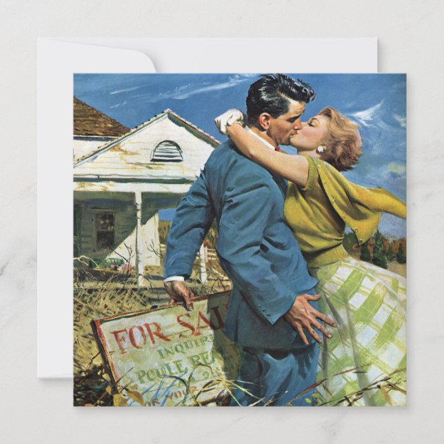 Nygifta på vintage, inflyttningsfest-inbjudan inbjudningar (Framsida)