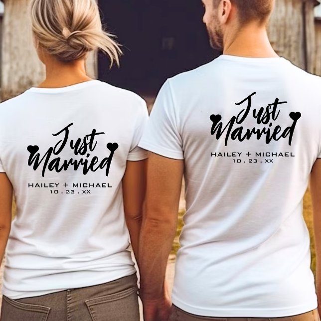Nygifta Par Bröllop Nyförlovade T Shirt (just married newlywed couple white t-shirt)