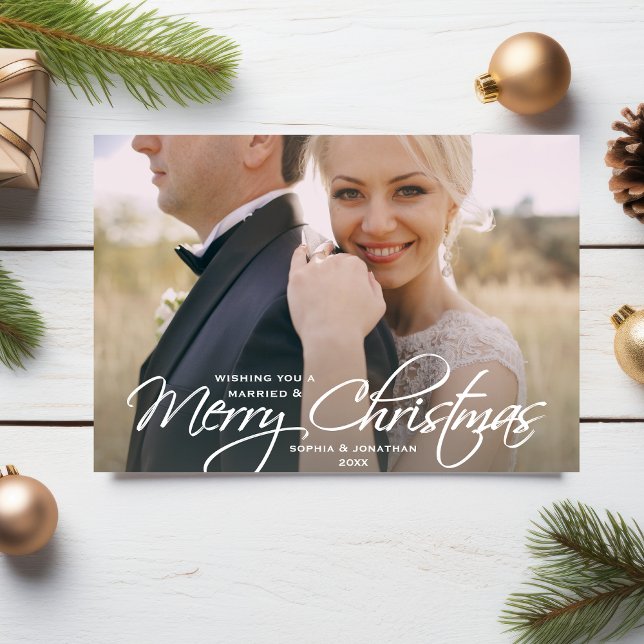 Nygifta par med nytt gift Bröllop i jul Julkort (Skapare uppladdad)