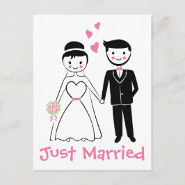 Nygifta Rosa Svart Brud Brudgum Bröllop Meddelande Vykort