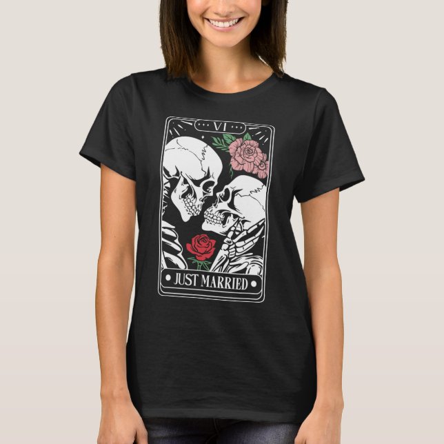 Nygifta Tarotkort Halloween Skelettpar  T Shirt (Framsida)