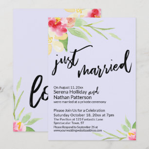 Nygifta Typografi Blommig Akvarell Lavendel Inbjudningar