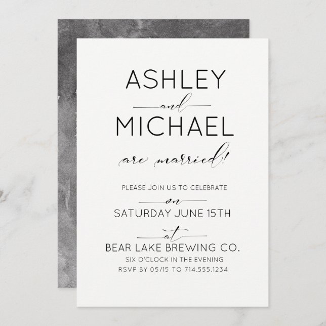 Nygifta typografi Bröllopsfest inbjudan (Fram/baksida)