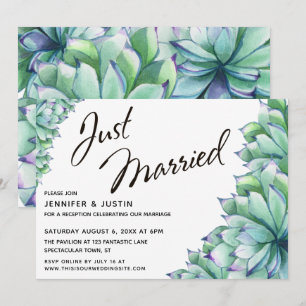 Nygifta typografi med vattenfärgssucculenter inbjudningar