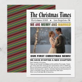 Nygifta Vår Första Jul Tidningsstil Foto Julkort