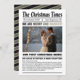 Nygifta Vår Första Jul Tidningsstil Foto Julkort