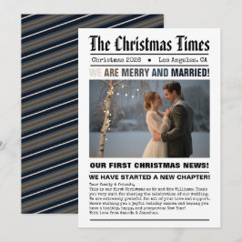 Nygifta Vår Första Jul Tidningsstil Foto Julkort