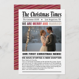 Nygifta Vår Första Jul Tidningsstil Foto Julkort