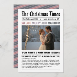 Nygifta Vår Första Jul Tidningsstil Foto Julkort