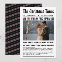 Nygifta Vår Första Jul Tidningsstil Foto Julkort