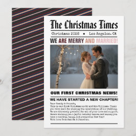 Nygifta Vår Första Jul Tidningsstil Foto Julkort