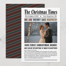 Nygifta Vår Första Jul Tidningsstil Foto Julkort