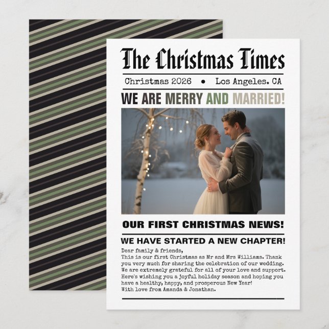 Nygifta Vår Första Julen Tidningsstil Foto (Fram/baksida)
