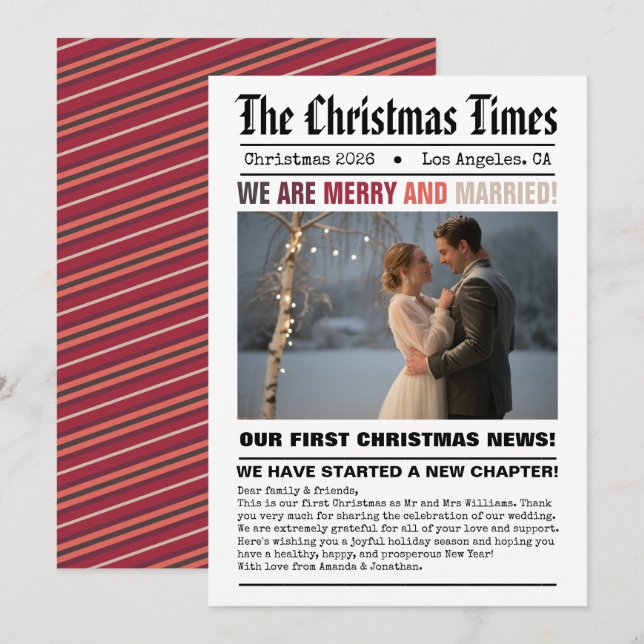 Nygifta Vår Första Julen Tidningsstil Foto (Fram/baksida)