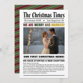 Nygifta Vårt Första Jul Tidningsstil Foto Julkort