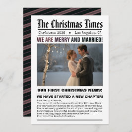 Nygifta Vårt Första Jul Tidningsstil Foto Julkort