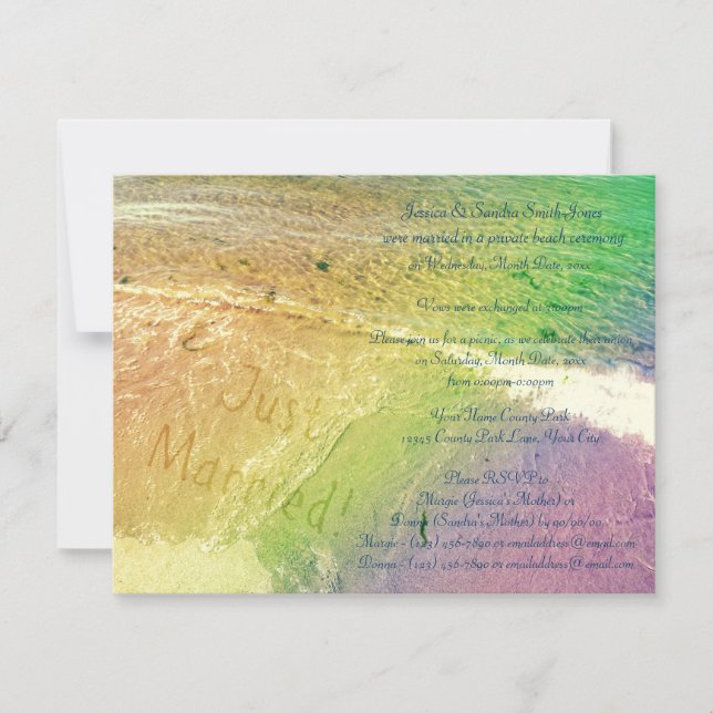 Nygifta vid stranden inbjudningar (Framsida)