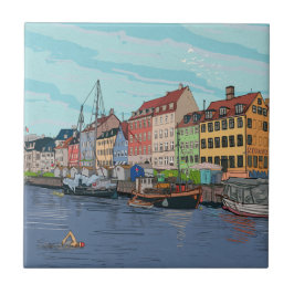 Nyhavn Copenhagen Danmark Whimsical llustration Kakelplatta