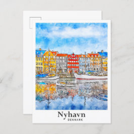 Nyhavn Danmark Watercolor Hand plockade Vykort