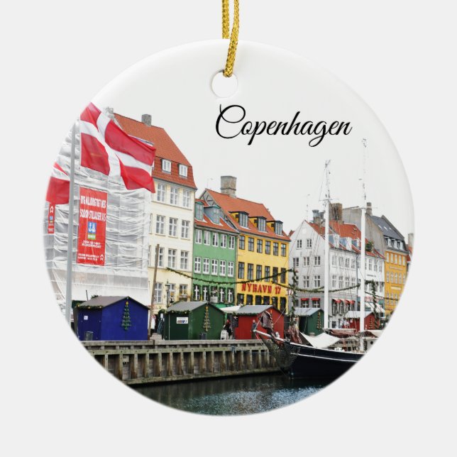 Nyhavn kanal i Köpenhamnen, Danmark Julgransprydnad Keramik (Framsidan)