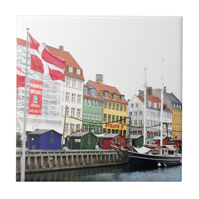 Nyhavn kanal i Köpenhamnen, Danmark Kakelplatta (Framsidan)