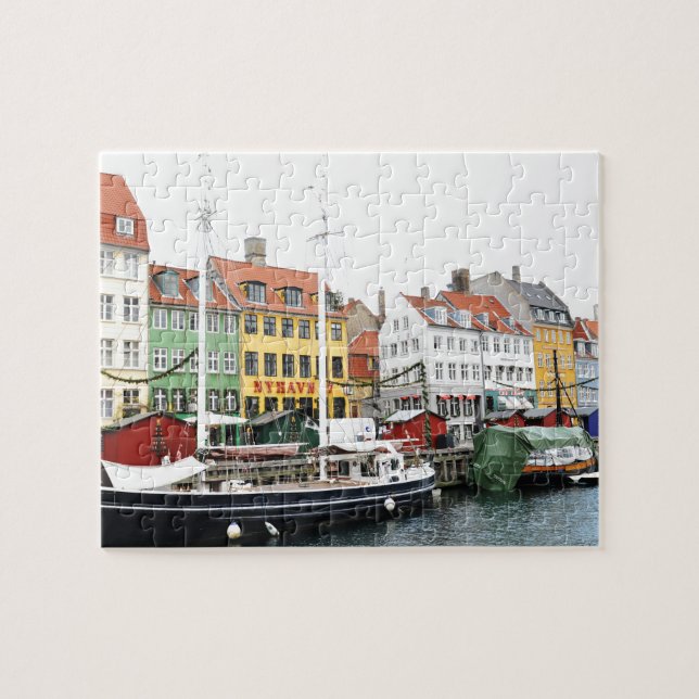 Nyhavn kanal i Köpenhamnen, Danmark Pussel (Horisontell)