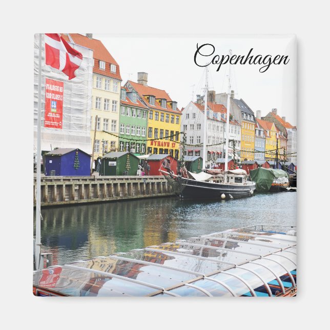 Nyhavn-kanalen i Köpenhamn, Danmark Magnet (Framsidan)