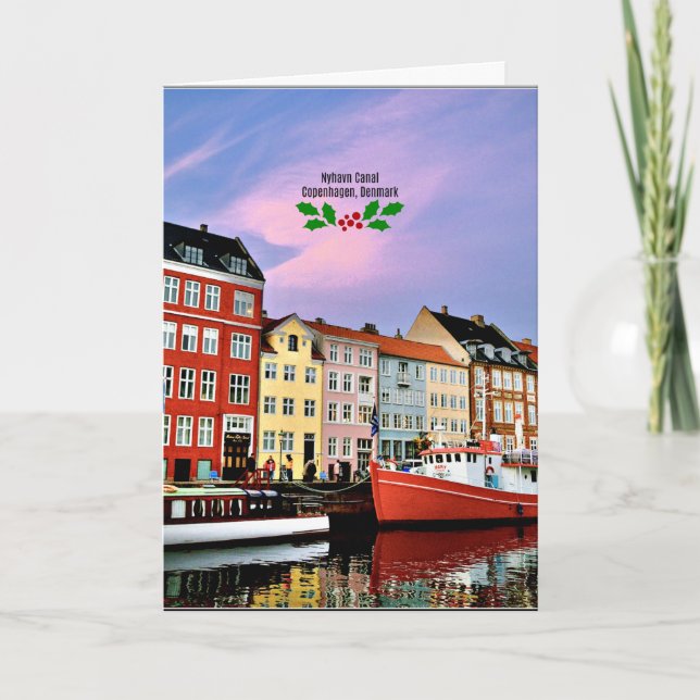 Nyhavn-kanalen, Köpenhamn, Danmark, jul Kort (Framsida)