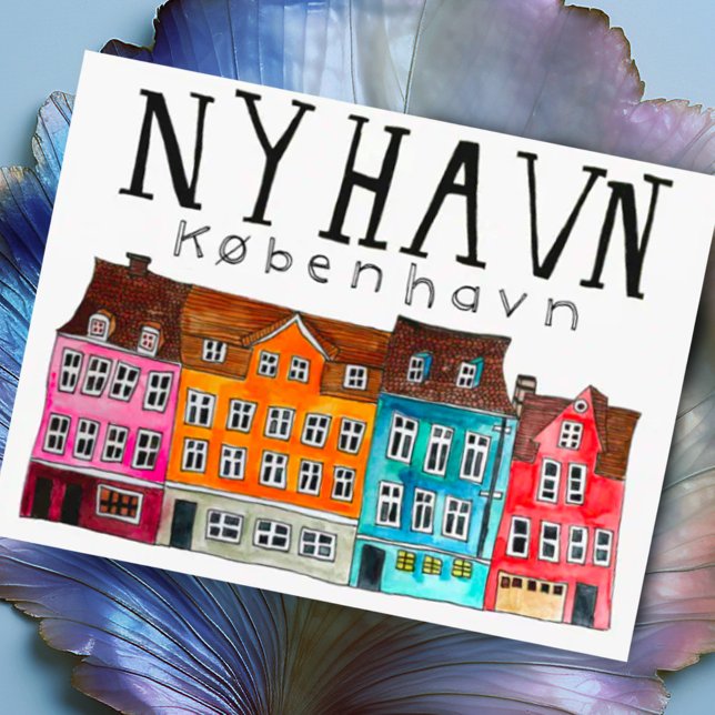 NYHAVN Kobenhavn Watercolor Art Travel Vykort (Sweet watercolor buildings to celebrate Denmark's Nyhavn area. Add your own text to this postcard)