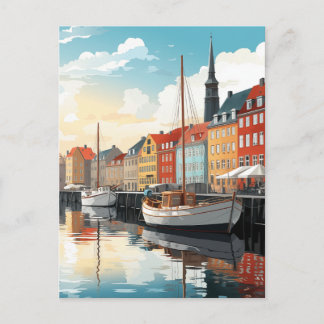 Nyhavn Köpenhamns hamn Danmark Resa Akvarell Vykort