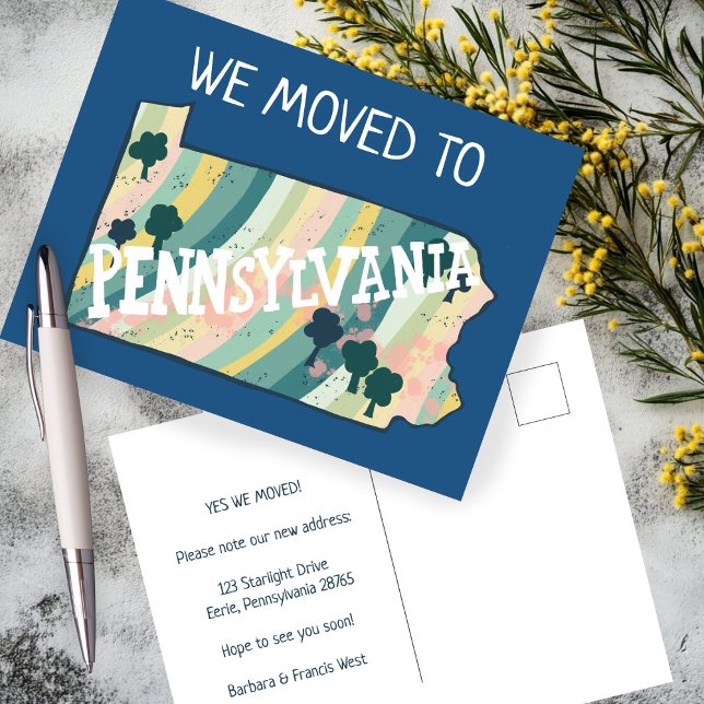 NYHEM ADRESS Pennsylvania-staten Karta Vykort (NEW HOME ADDRESS Moving Announcement Pennsylvania State Map Postcard
)