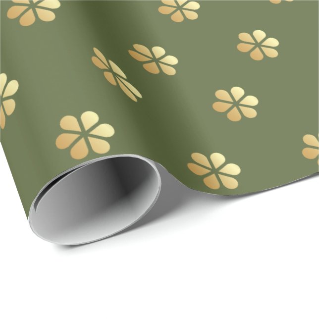 Nyhet Grönt och Guld Daisy Presentpapper (Rullad Hörn)