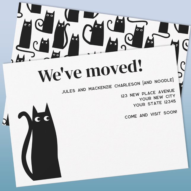 Nyhet om Black Cat-Flytta Meddelande (Fun black cat moving announcement new home change of address card)