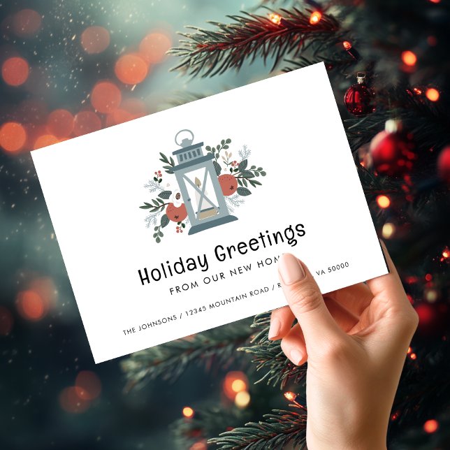 Nyhet om julhelger meddelande (Christmas Lantern Holiday Greetings New Home Announcement)