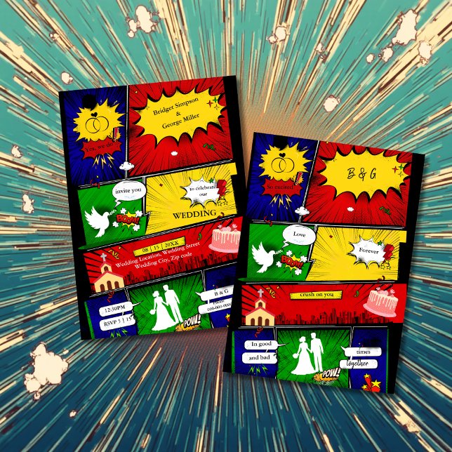 nyhet om modern roligt, tecknad bröllop inbjudningar (Skapare uppladdad)