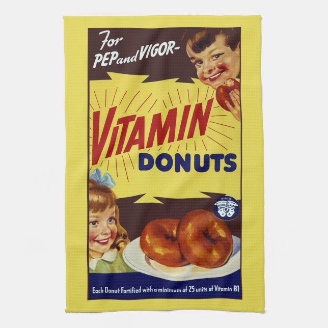 Nyhet om Vintagen "Vitamin Donuts" Kökshandduk (Vertikal)