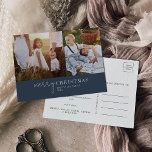 Nyheter från Modern Chic Navy Blue Photo Collage Helg Vykort<br><div class="desc">Det här moderna chicens blåa fotokollage-vykort för julnyheter är perfektens snyggt-Julhälsningar. Den här enkla boho-designen har klassisk,  sofistikerad kalligrafi i rustik mörk,  marin blått och vitt. Anpassa vykortet med 2 foton,  din familj namn,  första namn och året. Inkludera ett valfritt år i recension eller i familjens nyhetsbrev på baksidan.</div>
