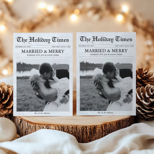 Nyheter - Julberöm och gift - nytt foto Julkort (Our first christmas married, Merry and Married Newspaper Christmas Card)