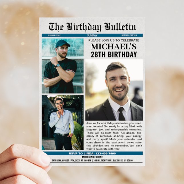 Nyheter med foton oavsett ålder inbjudningar (Celebrate your birthday in style with a newspaper design invitation that adds fun and flair!)