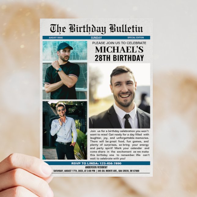 Nyheter med foton oavsett ålder inbjudningar (Celebrate your birthday in style with a newspaper design invitation that adds fun and flair!)