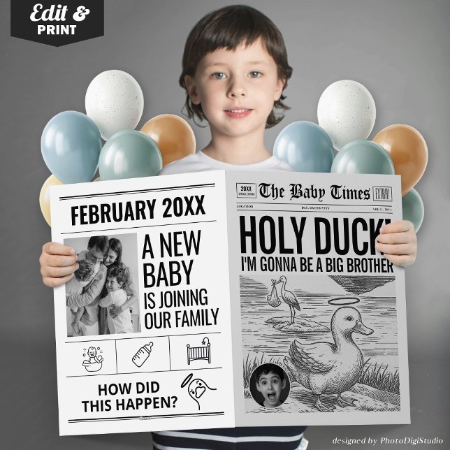 Nyheter om Baby Heliga Anka Kort (Funny Baby Announcement Newspaper, Holy Duck Pregnancy Announcement Newspaper Card Brother Sister)