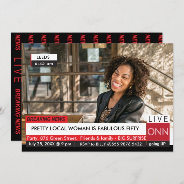 Nyheter om femtionde födelsedagen: Womens Funny TV Inbjudningar (Fram/baksida)