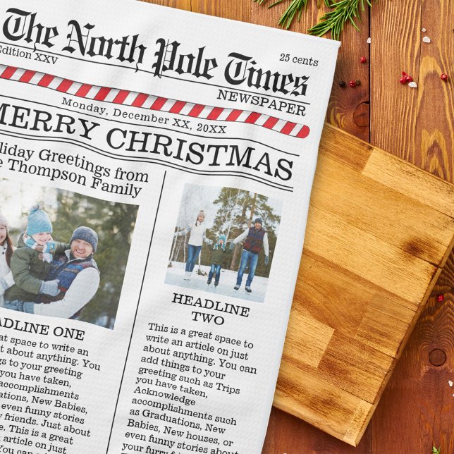 Nyheter om julklapp, foto, visemisk Roligt Kökshandduk (Merry Christmas cute whimsical newspaper kitchen towel.)