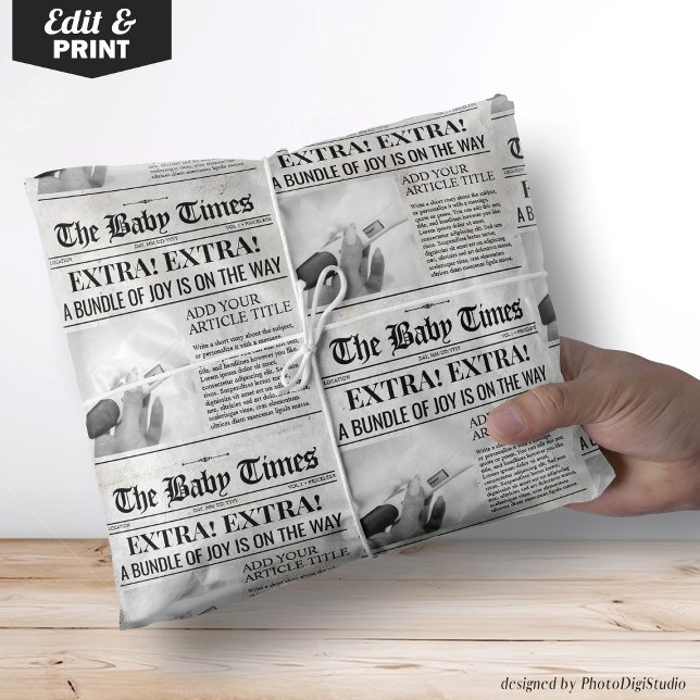 Nyheter om överraskande Gravid Presentpapper (Custom Pregnancy Announcement Newspaper Wrap, News Wrapping Paper)