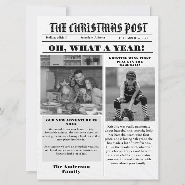 Nyhetsblad för julfamiljen + årstidsfotografi för  inbjudningar (Framsida)