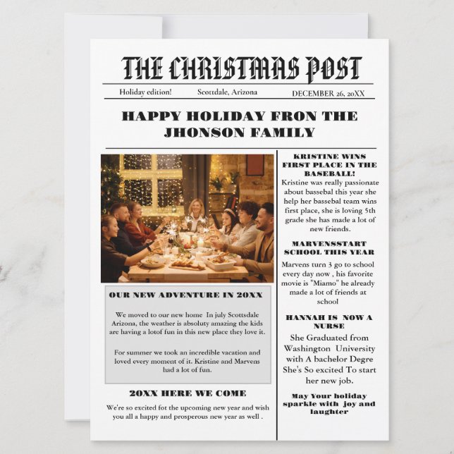 Nyhetsblad för julfamiljen + årstidsfotografi för  inbjudningar (Framsida)