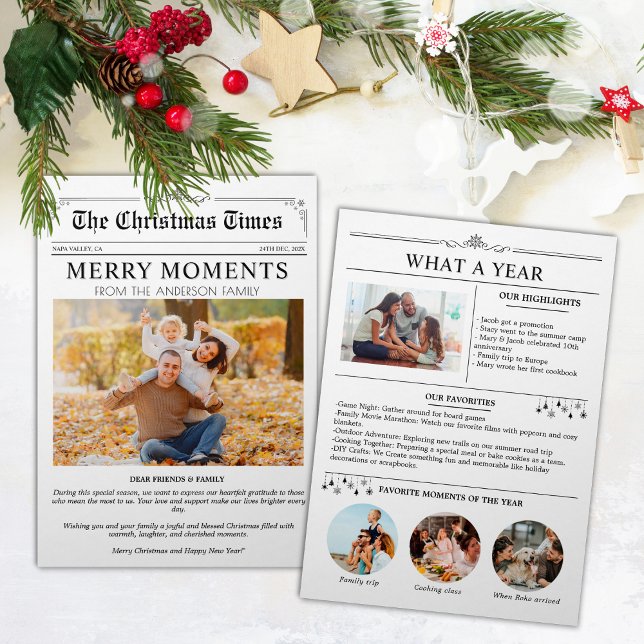 Nyhetsbrev för familjen år i grann julfoto inbjudningar (Family Newsletter Year In Review Christmas Photo Invitation)