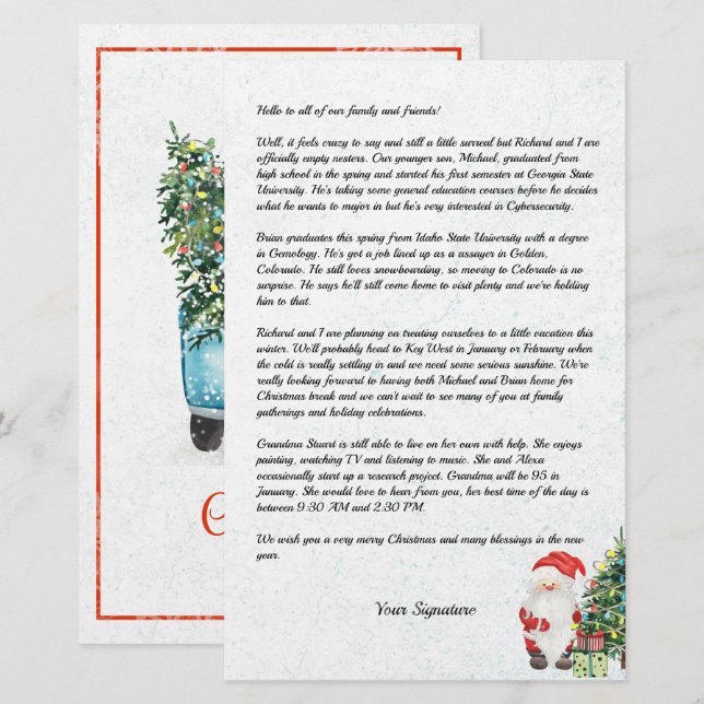 Nyhetsbrev för julfamiljen Santa Snö Din text Brevpapper (Fram/baksida)