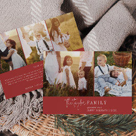 Nyhetsbrev - Modern Chic Red Family Photo Collage Julkort